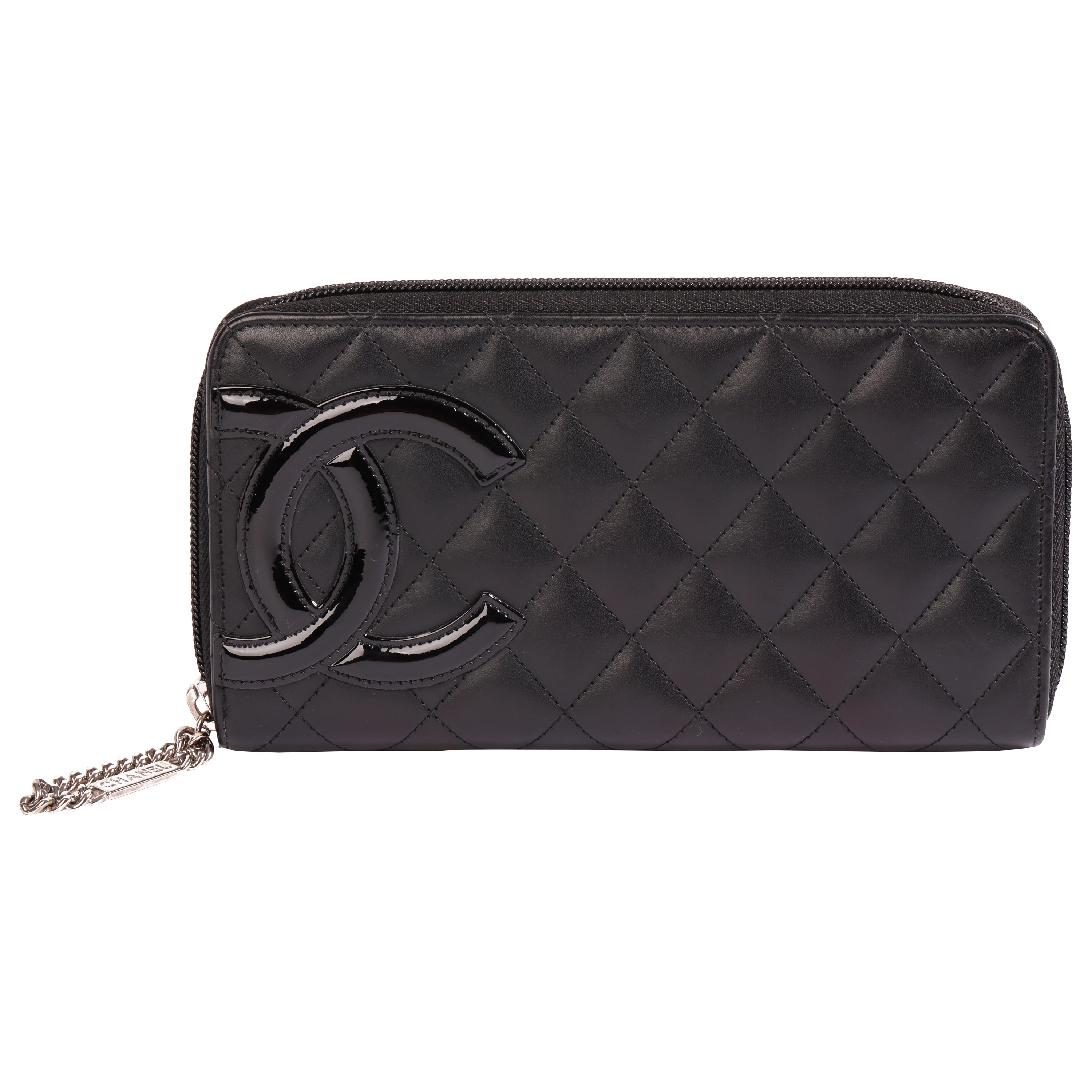 Chanel Black Lambskin & Patent Leather Ligne Cambon Long Wallet