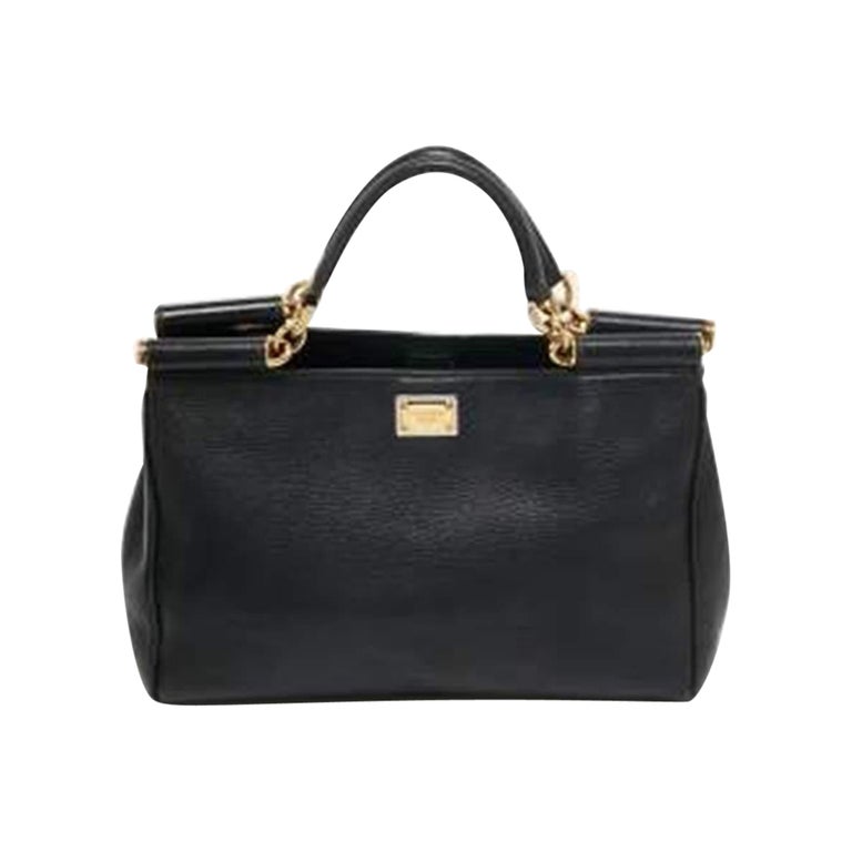 Dolce and Gabbana Black Leather Miss Sicily Tote For Sale at 1stDibs
