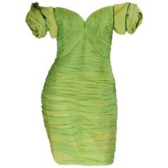 Vintage Vicky Tiel Couture Green Silk Chiffon Evening Dress