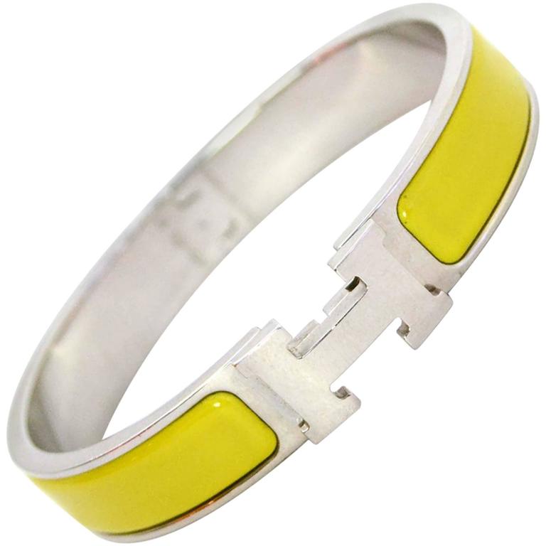 Hermes Yellow Enamel Narrow H Clic Clac GM Bracelet Cuff For Sale at
