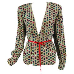 Valentino Coloured Circles Silk V Neck Button Front Jacket 1980s