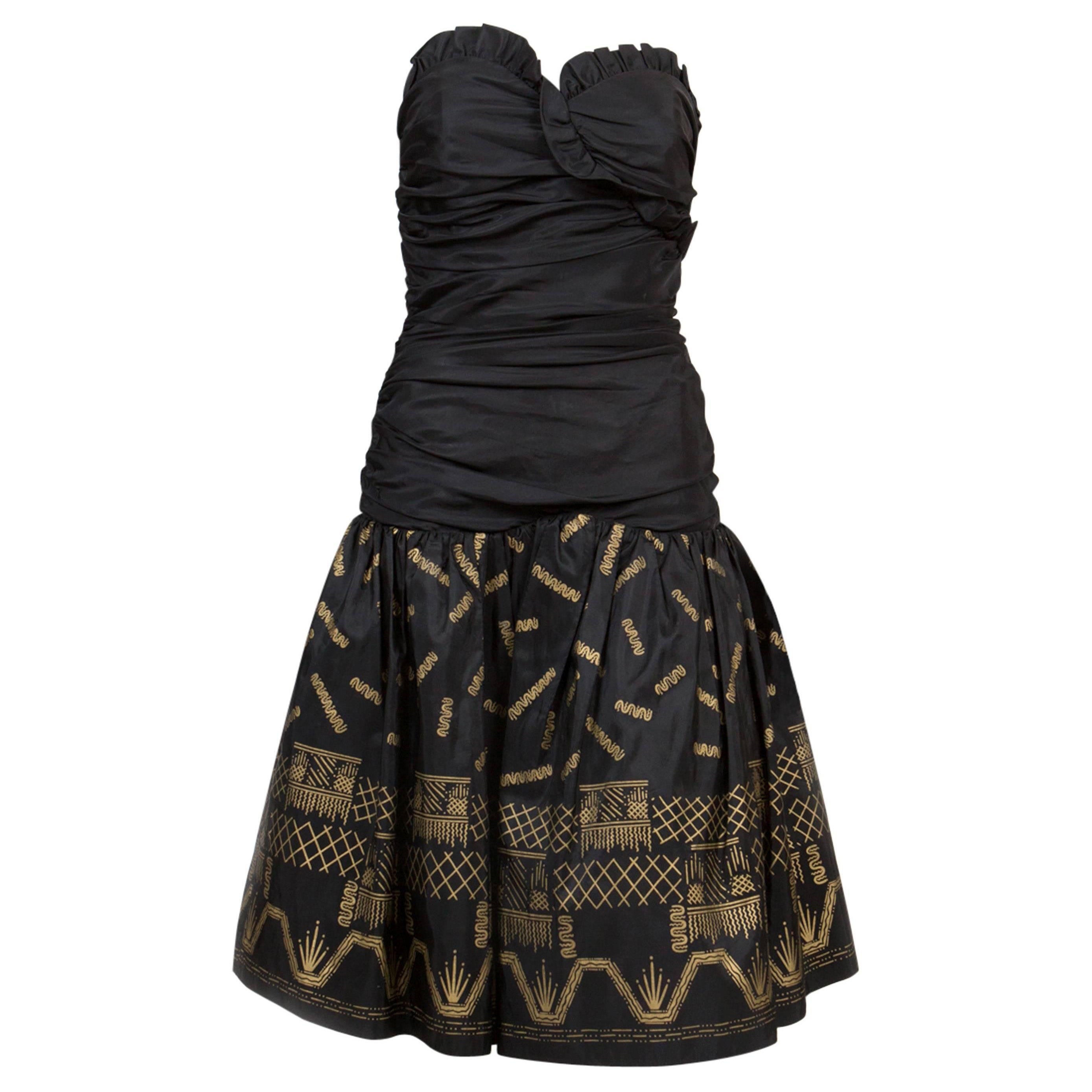 Zandra Rhodes Black Silk Evening Dress For Sale