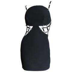 Versace Dress With Leather & Metal Link Cutout Sides & Back 6