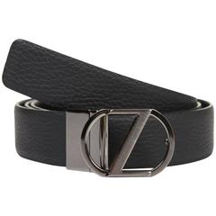 Z ZEGNA Mens Belt Pebbled Leather Black Reversible Logo Buckle Belt BCRGM5