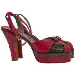 40s Red Leather and Snakeskin Platforms 