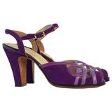 40s Purple Suede & Leather Peep Toe Ankle Strap Heels