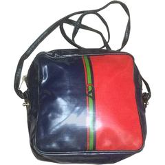 Vintage Roberta di Camerino vinyl coated canvas shoulder bag, red, navy, green.
