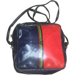 Vintage Roberta di Camerino vinyl coated canvas shoulder bag, red, navy, green. 4