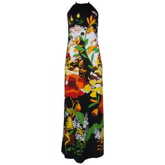 1970's Black & Vibrant Print Halter Dress