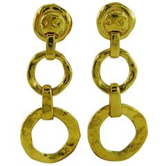 Yves Saint Laurent YSL Vintage Gold Tone Dangling Earrings 11