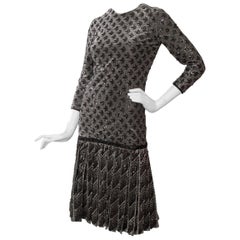 Vintage A 60s Dior Sequined Silver Lurex Cocktail Dress