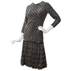 A 60s Dior Sequined Silver Lurex Cocktail Dress 8