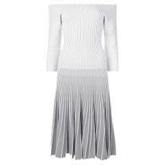 2000s Alaïa Vintage white cotton and elastane blend dress with grey stripes