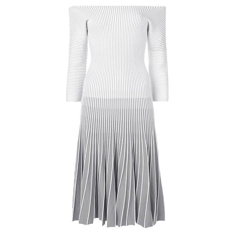 2000s Alaïa Vintage white cotton and elastane blend dress with grey ...
