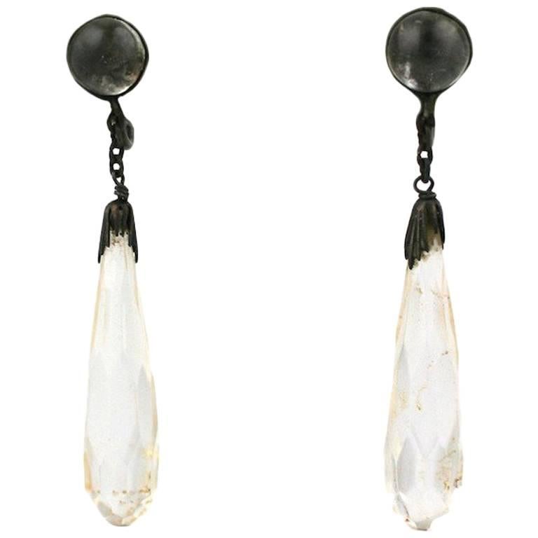 Art Deco Rock Crystal Faceted Drop Earrings For Sale