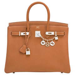 Sac Hermès Birkin 35 cm or Togo brun clair finitions métalliques en palladium, 2022