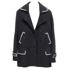 Chanel 07A Coat Peacoat Jacket Black White Trim Great Buttons 38
