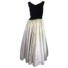 Beautiful Vintage Black + Silver Iridescent Metallic Asymmetrical Evening Gown