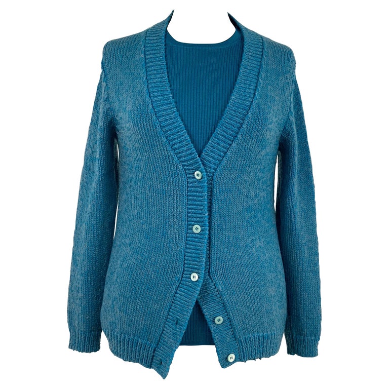 Prada cerulean winter twin set: cardigan and shirt For Sale at 1stDibs