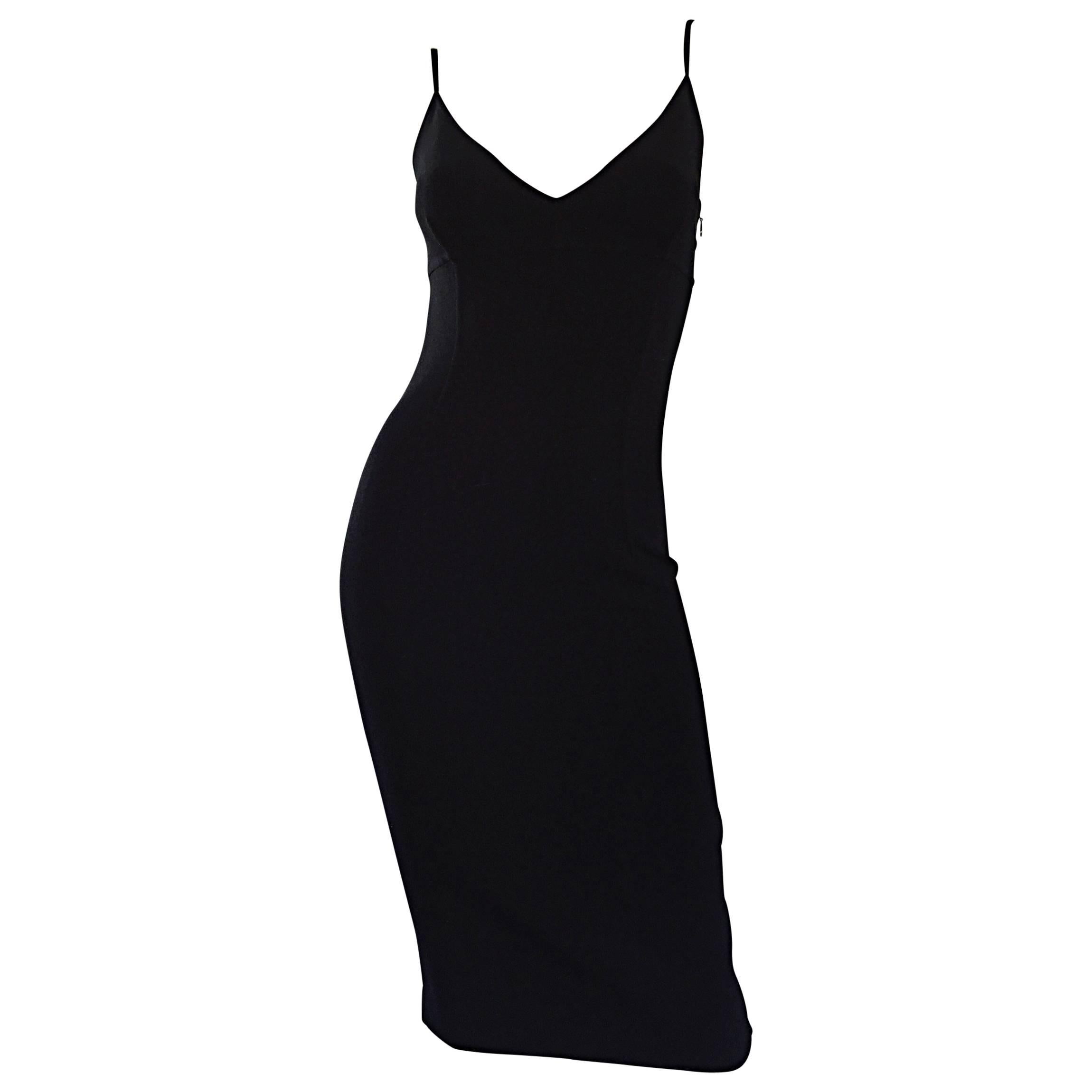 Michael Kors Collection 1990s 90s Size 0 2 Double Faced Wool Little Black Dress  For Sale