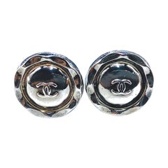Vintage CHANEL Silver Plated Earrings 1990s Clip On