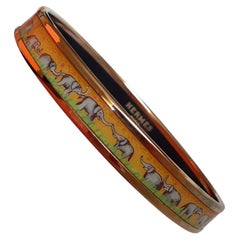 Retro Hermès Enamel Printed Bracelet Elephants Grazing Yellow Ghw Narrow Size 65