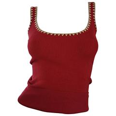 Michael Kors Collection Brick Red + Tan 1990s 90s Ribbed Crop Top