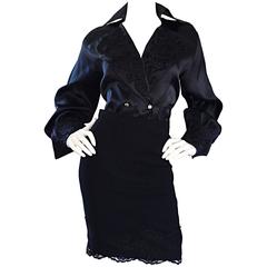 Beautiful Vintage Escada Couture Black Avant Garde Lace Dress Ensemble Top Skirt 3