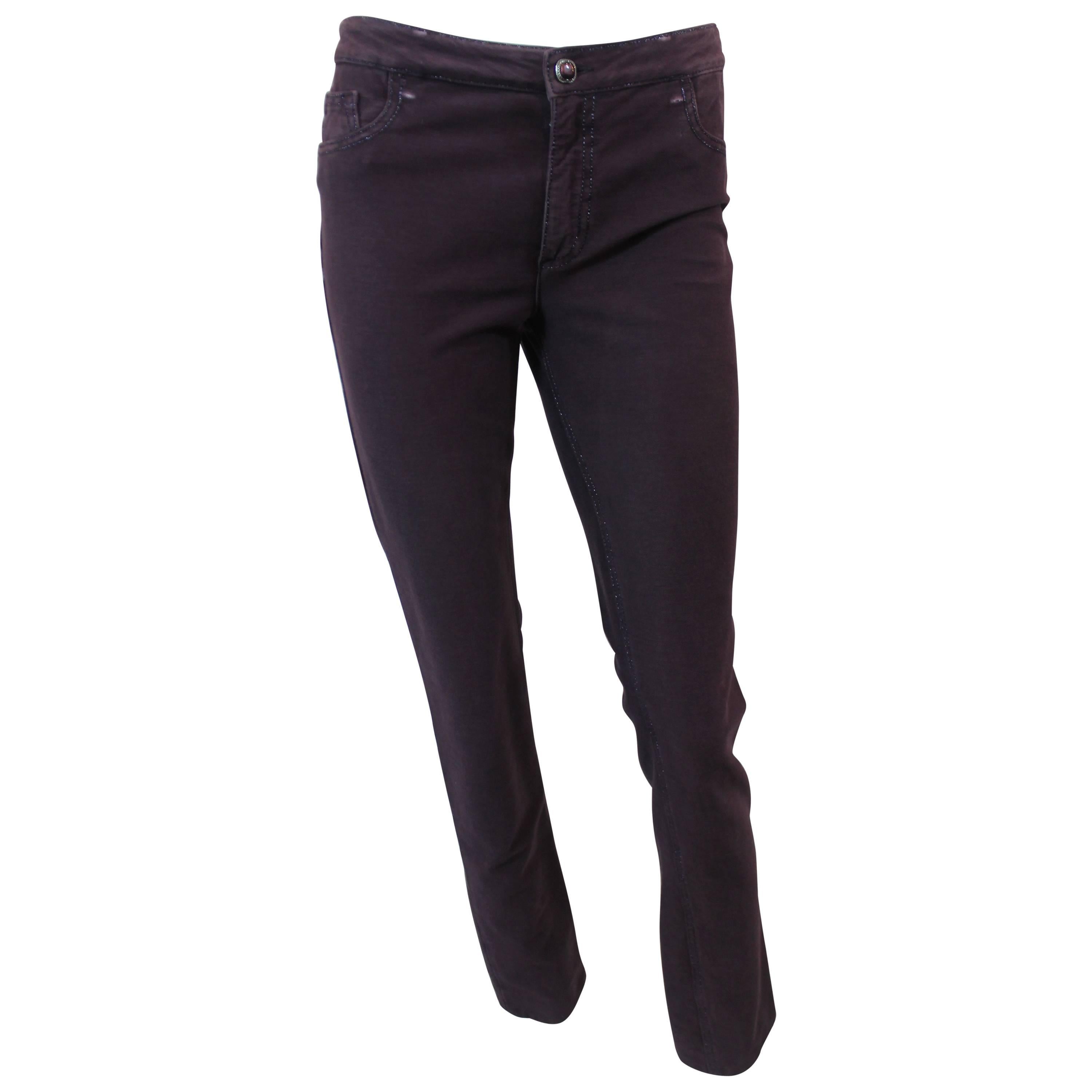 Chanel Purple Cotton Blend Denim Jeans with Leather "CC" - 38 - 2010