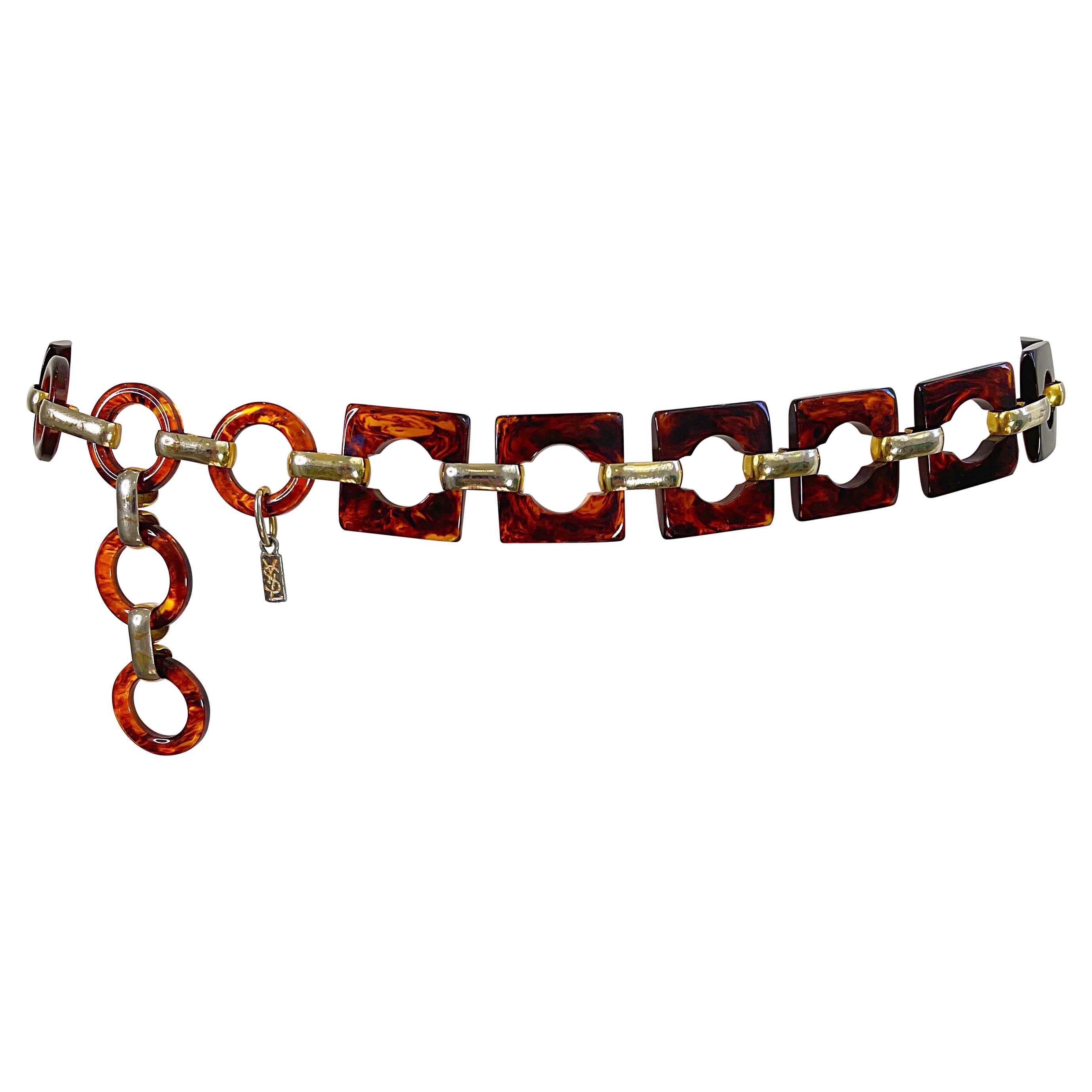 1970s Yves Saint Laurent YSL Tortoise Lucite Vintage Chain Link Belt or Necklace For Sale