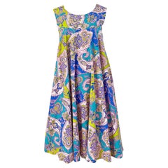 Chic 1960s Paisley Print Vintage Cotton 60s Sleeveless Empire Trapeze Dress