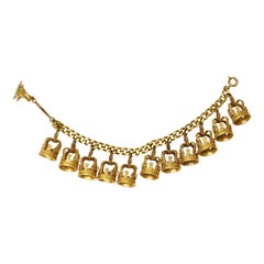 Vintage Charm Bracelet Gold Crowns & Frog Prince