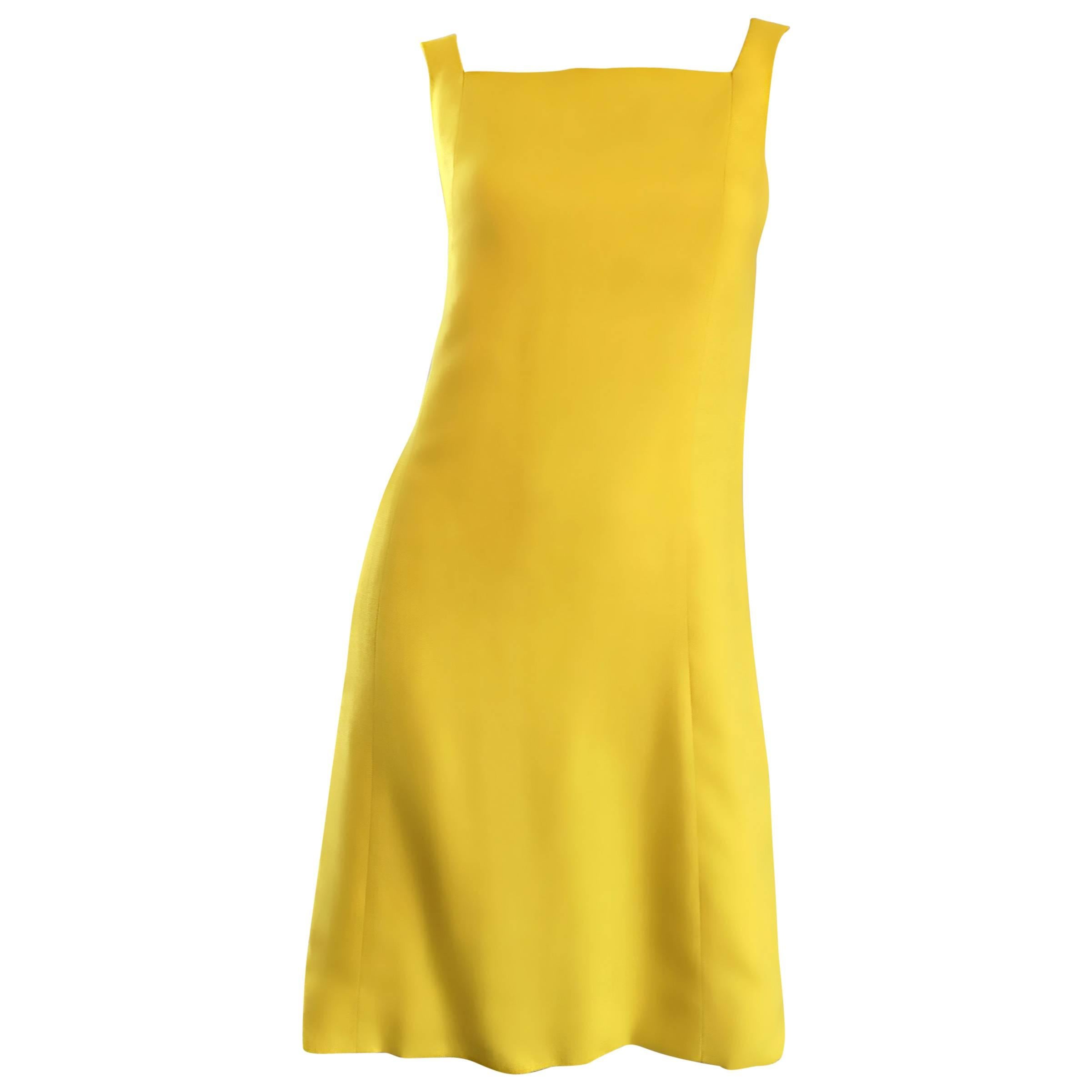 1960s Paul Stanley New York Canary Yellow Vintage Linen 60s A - Line Shift Dress