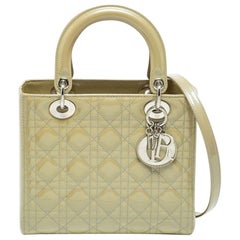Dior Olivgrüne Cannage Lackleder Medium Lady Dior Tragetasche