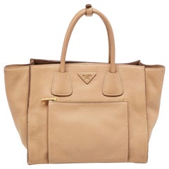 Prada Beige Leather Medium Twin Pocket Tote