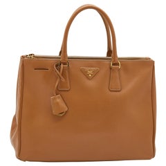 Prada Caramel Brown Saffiano Lux Leather Large Double Zip Tote