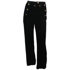 Chanel Black Velvet Sailor Style Pants with Gripoix Buttons - 34 - 1980's