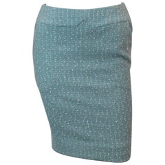 Retro Chanel Light Blue Tweed Tapered Wool Blend Skirt - 38 - 1990's