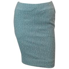 Chanel Light Blue Tweed Tapered Wool Blend Skirt - 38 - 1990's 11