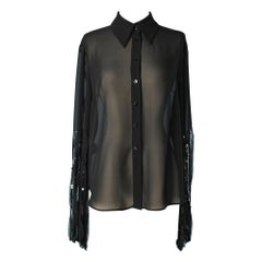 Black chiffon shirt with franges on the sleeves and sequin Gai Mattiolo Couture 