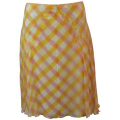Chanel Yellow, Pink, and White Printed Silk Chiffon Flowing Skirt - 42 - 99C