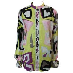 Emilio Pucci Multi-Color Cotton Printed Long Sleeve Shirt - L