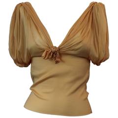 Christian Dior Mustard Colored Silk Ruched Sleeveless Blouse with Ties - S 7