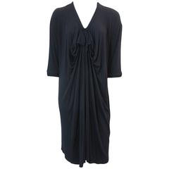 Lanvin Navy Cotton 3/4 Sleeve Loose Shift Dress with Ruching - L