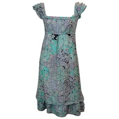 Emilio Pucci Floral Printed Pastel Blue and Lavender Cotton Dress - 4