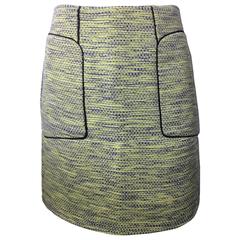 Lela Rose Chartreuse and Black Basket Weave A-line Skirt