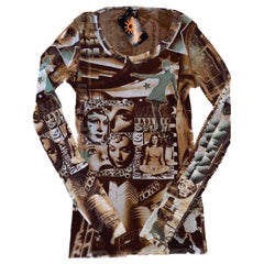 JEAN PAUL GAULTIER faces print mesh top vintage long sleeve