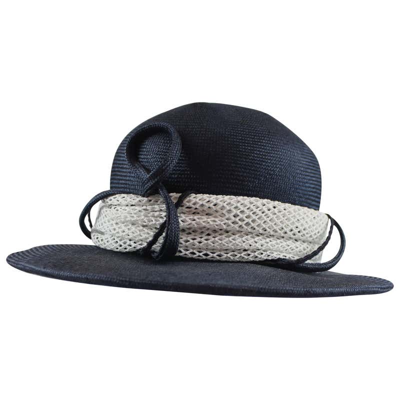 Hat With Ribbon Suzanne Custom Millinery Navy and White Straw Hat with Ribbon at ...