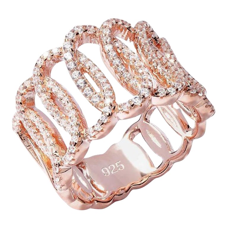 1.38 Carat Cubic Zirconia 14 Karat Rose Gold Plated Lustre Eternity Band Ring For Sale