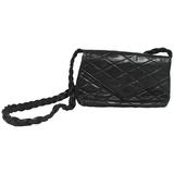Chanel Vintage - Sac à main en cuir d'agneau matelassé noir avec bandoulière tressée - 1987